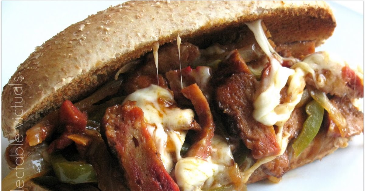 Delectable Victuals Vegetarian Philly Cheesesteak Sandwich