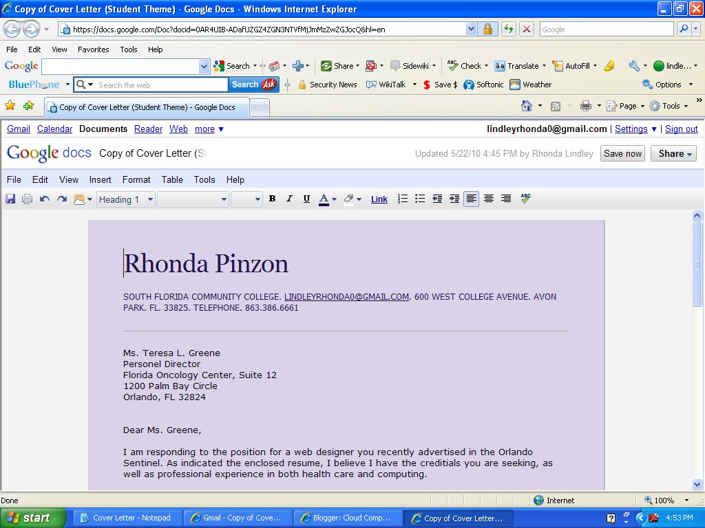 Cloud Computing Rhonda Pinzon Word Processing Cover