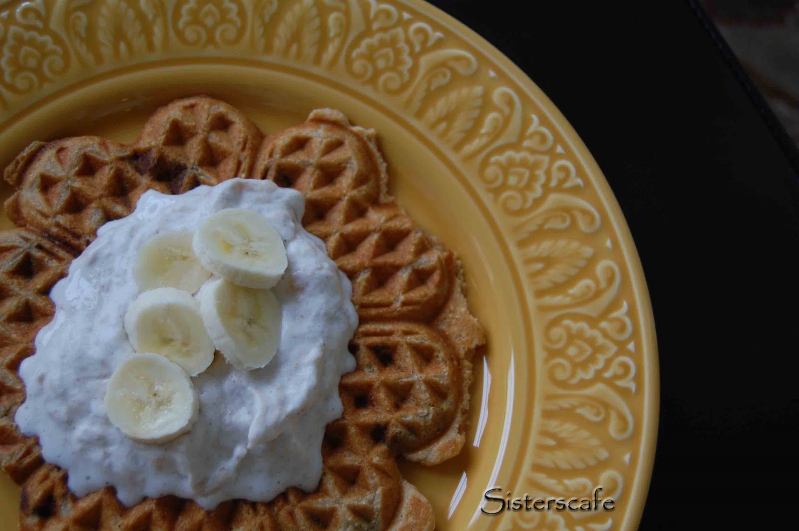 Peanut ButterChocolate Chip Waffles with Banana Cream Mel and Boys Kitchen