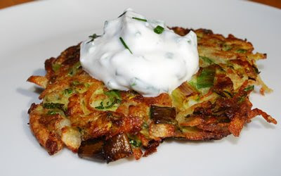 Zucchini, Potato and Scallion Pancakes with Chived Sour Cream