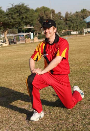 André Leslie warming up, Kuwait v Germany, Final, ICC World Cricket League Div 8 2010/11