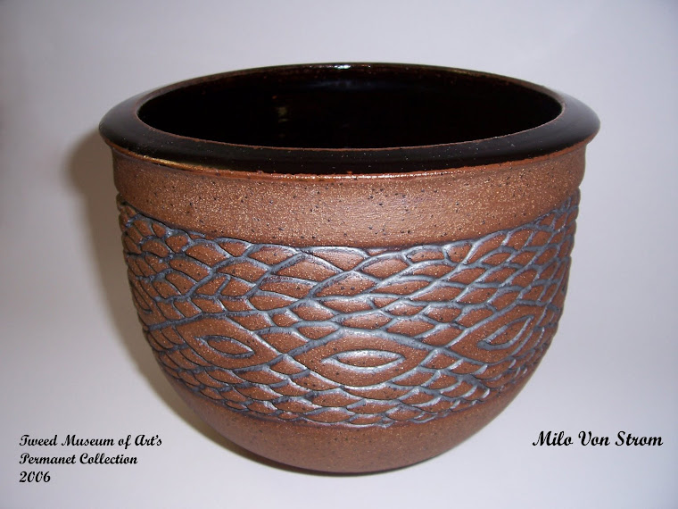 Carved Stoneware Bowl w/Temmoko Glaze