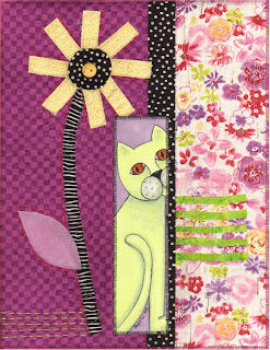 cat flower art quilt collage