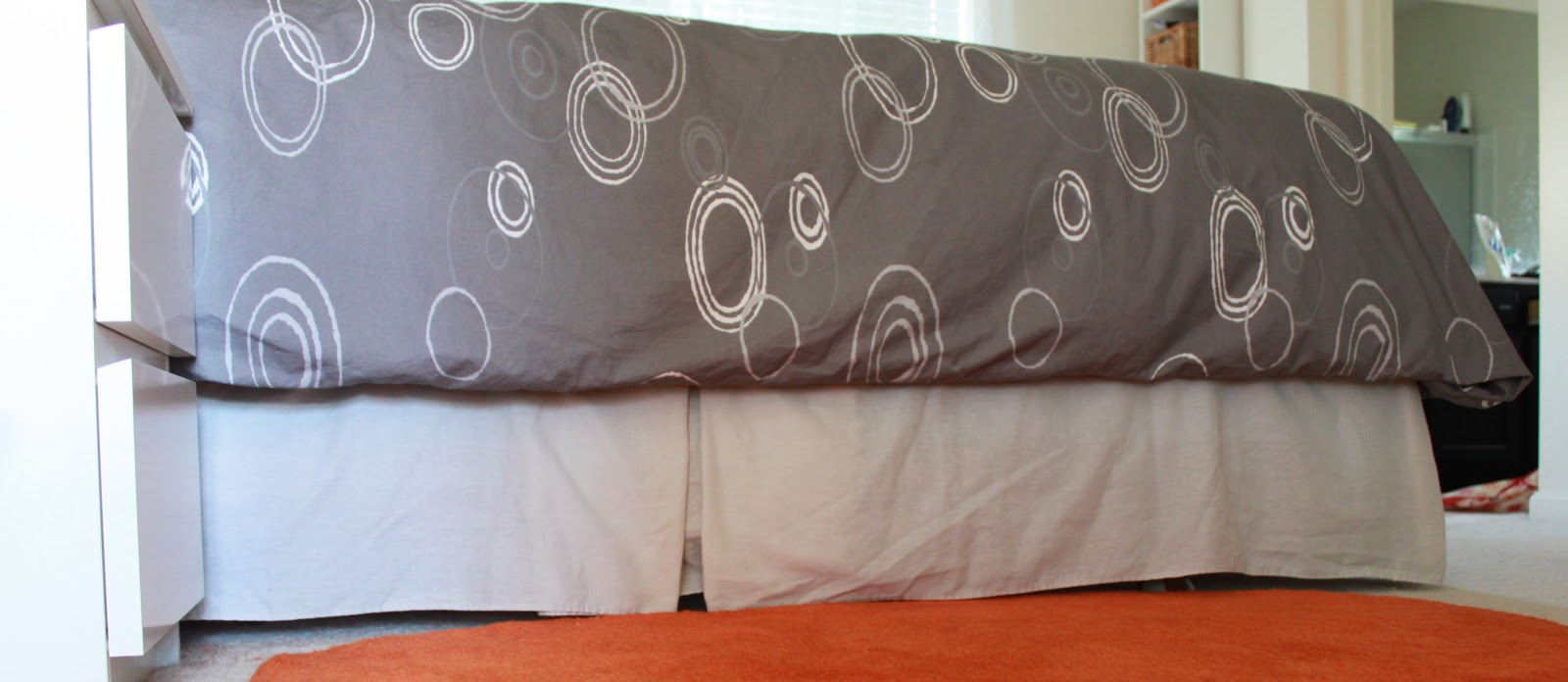 everywhere orange Revamped Bed Skirt Tutorial