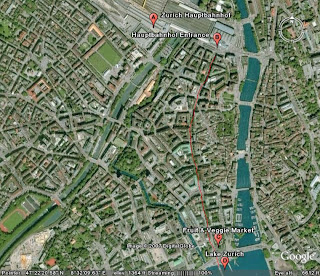 Map of the Bahnhofstrasse walk from Google Earth