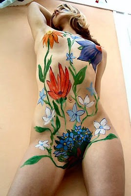 Color Of Flower For Body Art Painting On The Sexy Blonde Body
