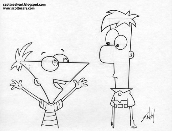 Cartoon Ferb Sketch Drawing for Kindergarten