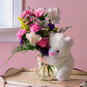 Happy Women's Day! Mixed+Flowers+and+a+Bear