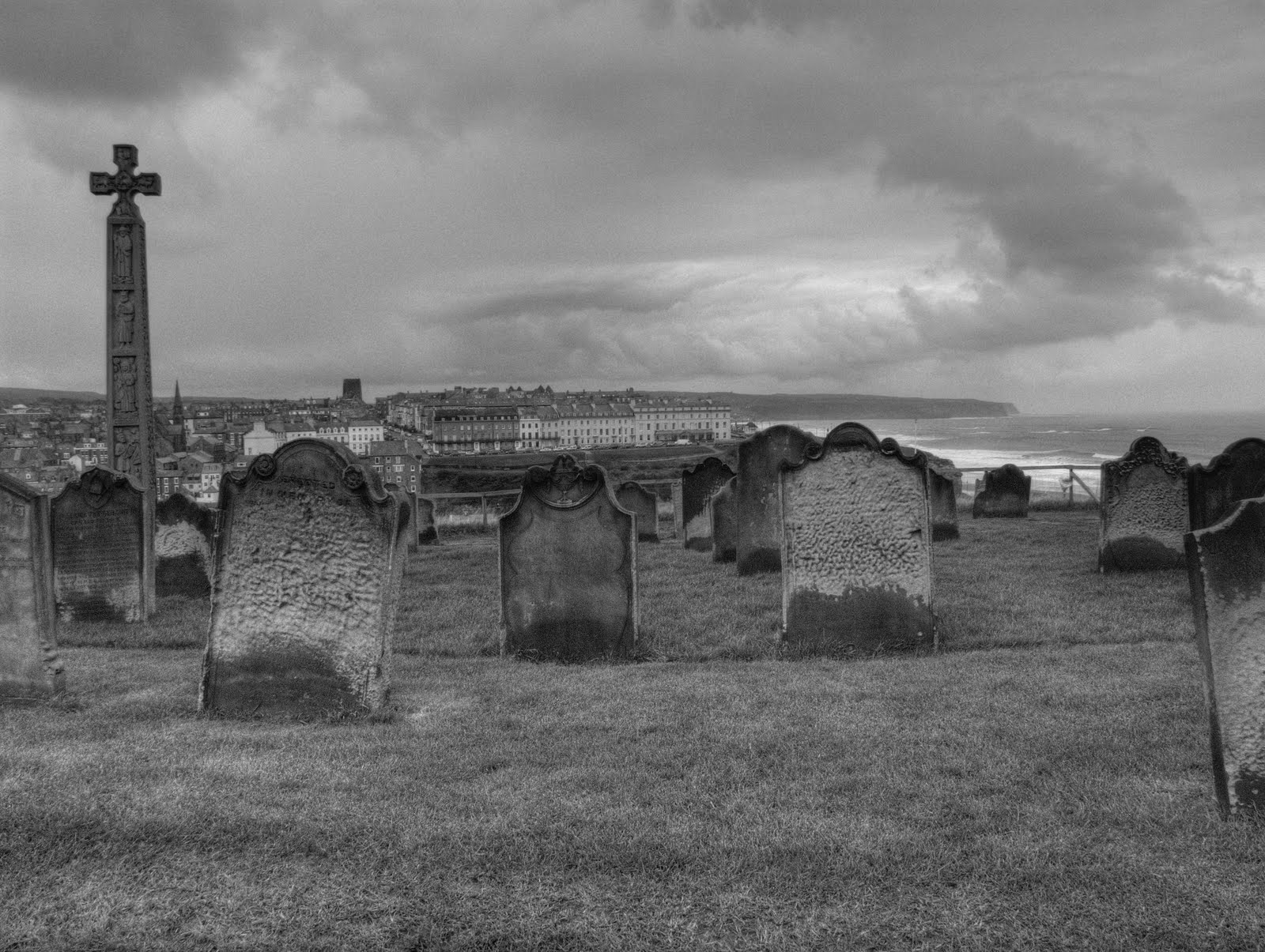 gravestone at night