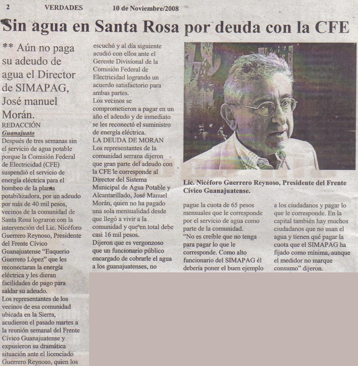 Sin agua en Santa Rosa Guanajuato, Reestablecimiento oportuno gracias a Frente Cívico Guanajuatense