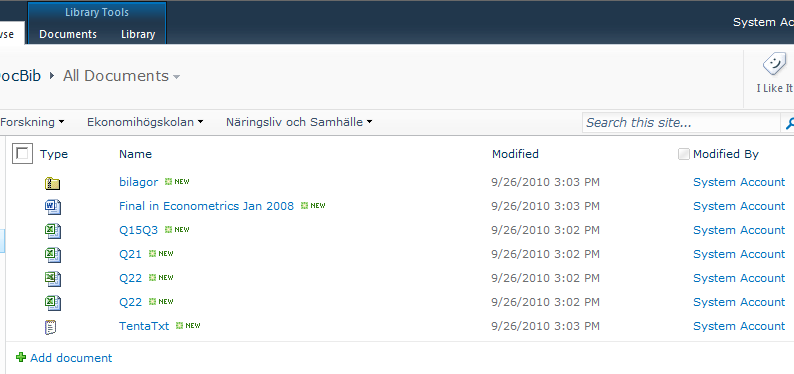 SharePoint på svenska: Listor och bibliotek: rubrik, namn, objekt, fil,  dokument och dokumentmallar