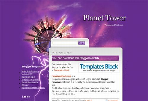 Free Planet Tower Dark Violet Blogger Template Free Violet Planet Travel Web2.0 Blogger Template