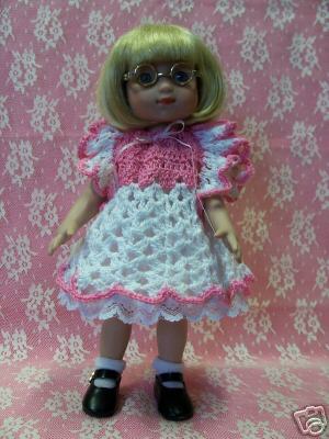 #64 White with Hot Pink Crochet Dress For Ann Estelle, Bitty Bethany, LeeAnn