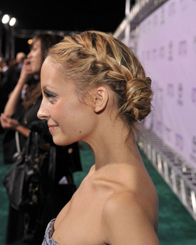 For formal long hairstyle, french braid and updo 