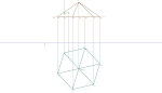 Representação diédrica de uma Pirâmide Hexagonal regular 2