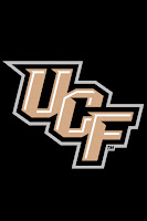 Black rectangle with the golden letters UCF in the center.