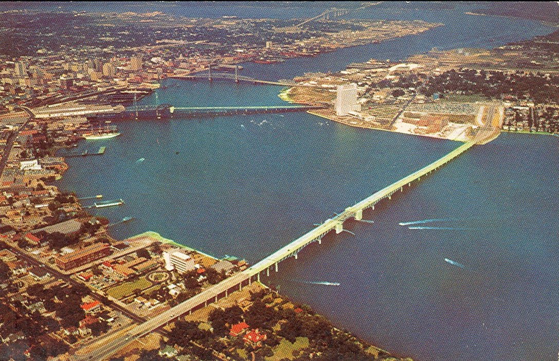 Jacksonville florida downtown fl bridges across showing four river john st Vintage Travel Postcards: Jacksonville, Florida