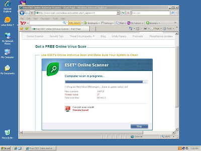 ESET Online Scanner Searching for Viral Threats and Adware