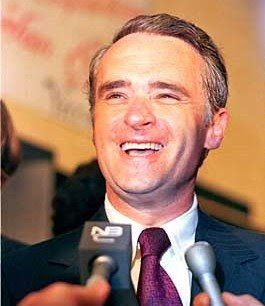 Democratic vice presidential nominee Thomas Eagleton talks to reporters in Miami Beach, Fla., on July 13, 1972. (AP Photo)