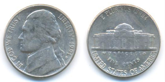 United States Of America 5 Cents Year 1991 United States Of America 5 Cents Year 1991