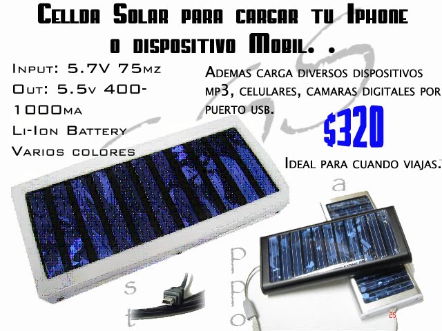 Celda Solar, varios puertos, carga tu dispositivo donde quiera que estes !!!