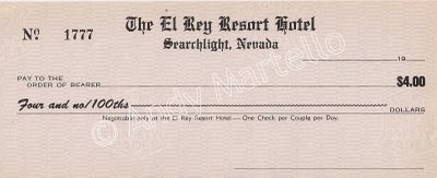 The El Rey Resort Hotel Searchlight Nevada $4.00 Check Gaming Voucher 