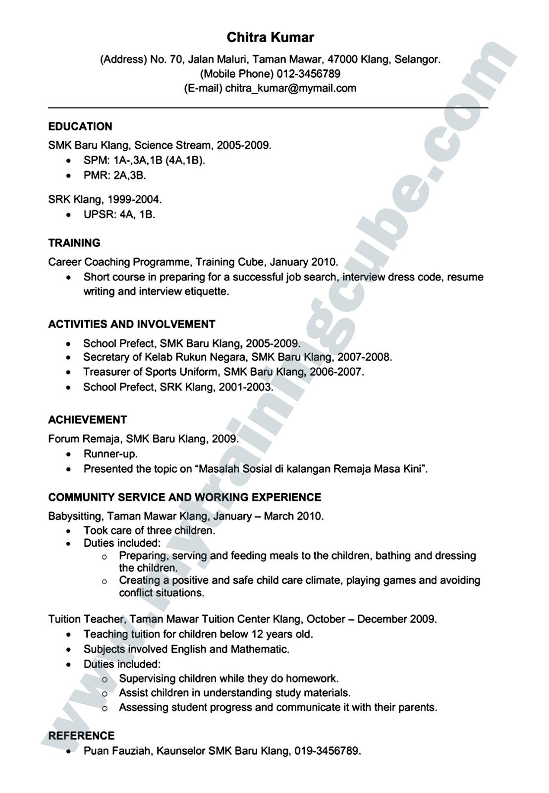 format resume terkini