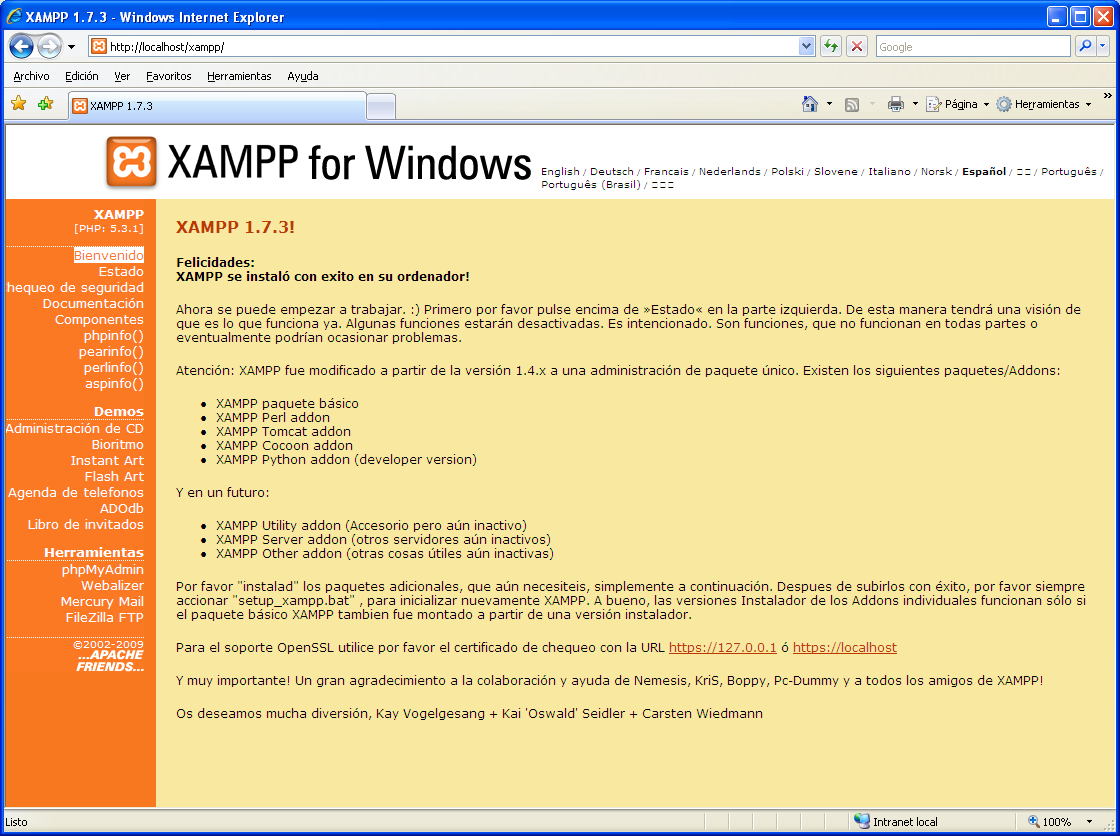 Servicios de Internet Instalar XAMPP en Windows XP