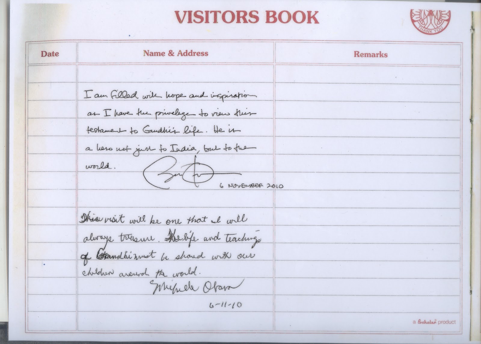 Rahi. . . President Obama & Mrs. Obama's comments in the Visitors Book