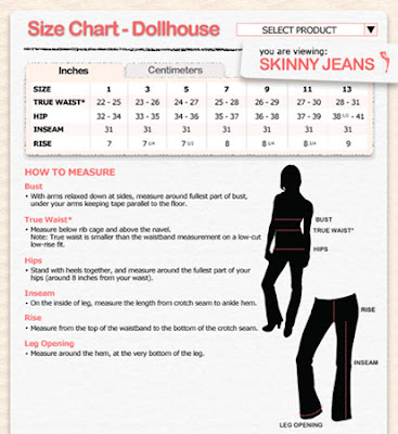 Sneak Peek Jeans Size Chart