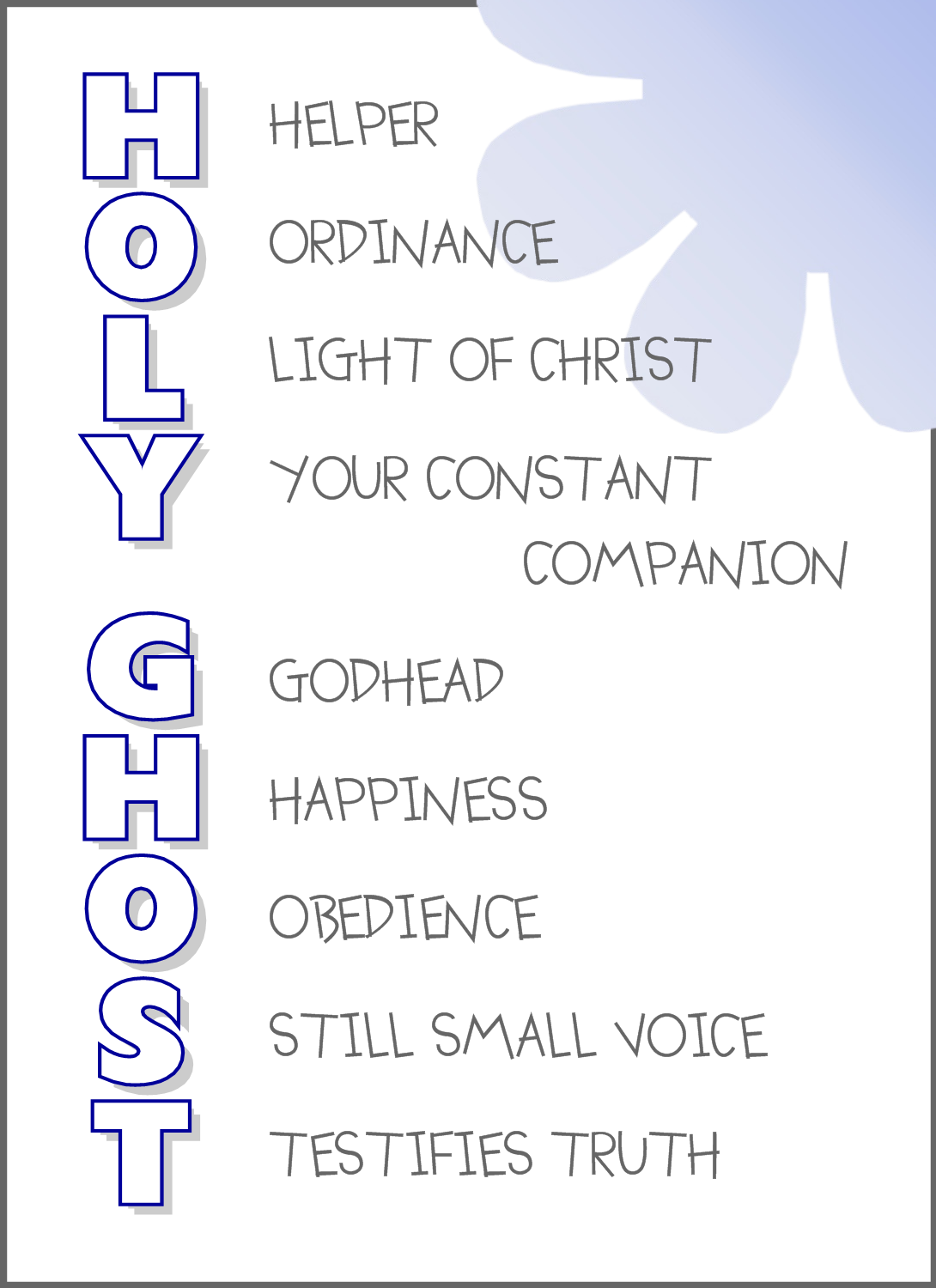 primary 7 holy ghost lesson The holy ghost helps me this printable lesson kit is designed to help you teach young children about the holy ghost and how he helps them perfect for family home evening or sunbeam (primary 1) lesson 7. primary 7 holy ghost lesson The holy ghost helps me this printable lesson kit is designed to help you teach young children about the holy ghost and how he helps them perfect for family home evening or sunbeam (primary 1) lesson 7.