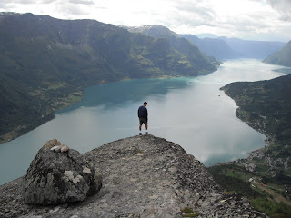 View of the Lustrafjord arm of the Sognefjorden, the longest and deepest fjord in Norway.