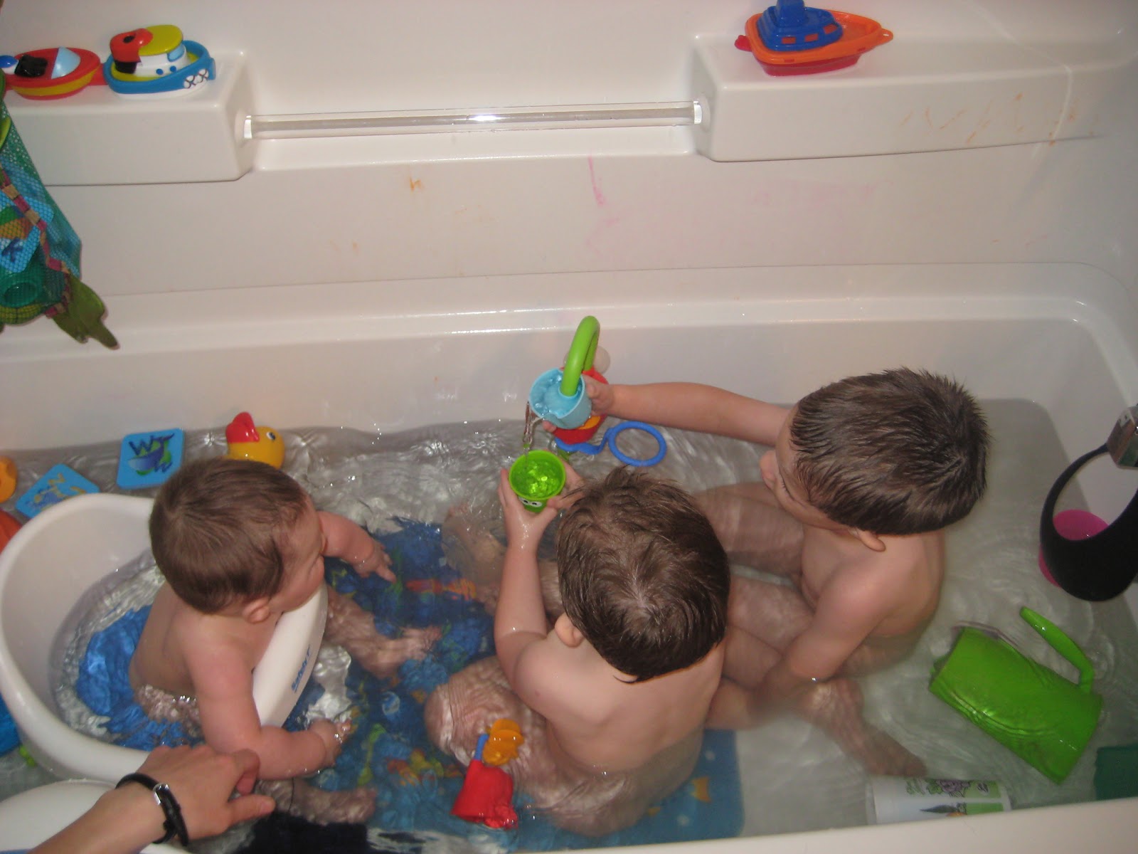 Boys having fun in bathrooms