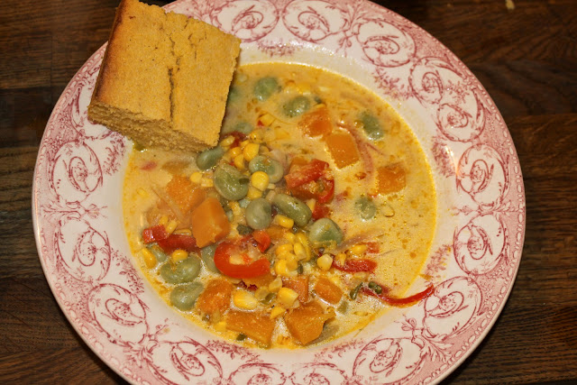 succotash and cornbread, from my Little House on the Prairie Thanksgiving supper club