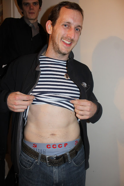  Guest wearing Russian naval wear, the striped T shirt and Russian underwear.