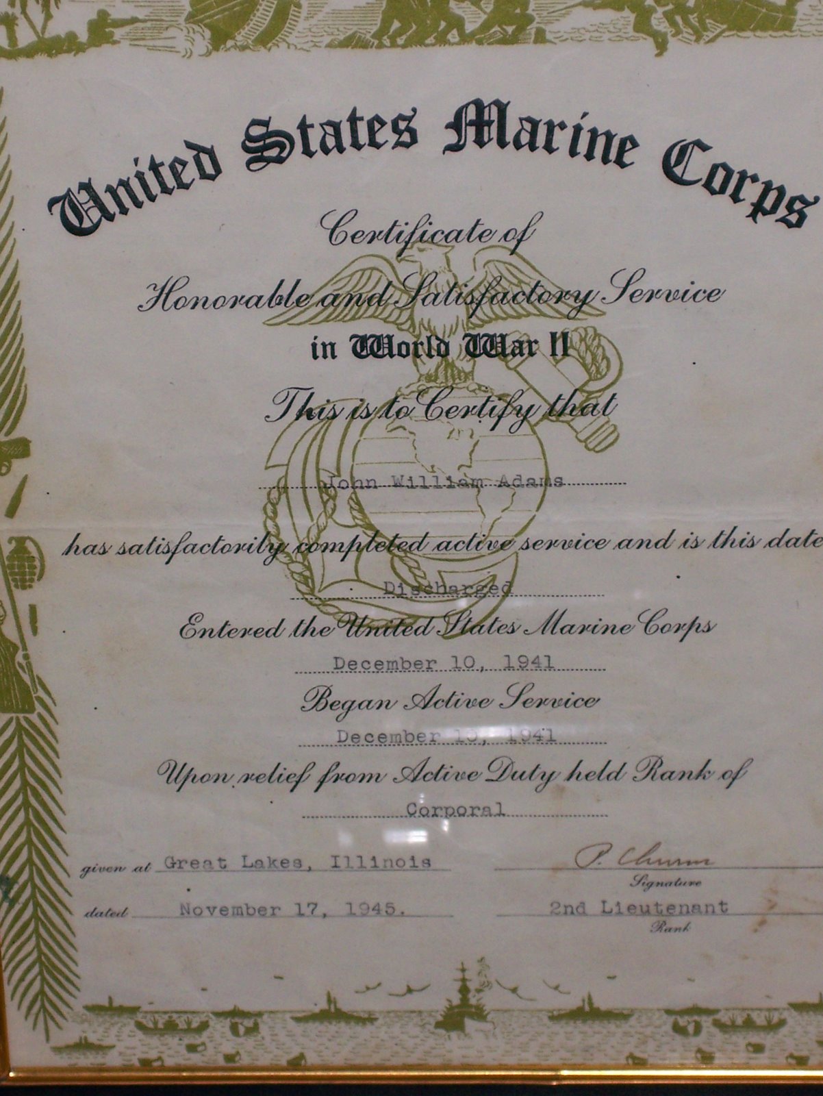John Adams, Enlistment Date December 10, 1941