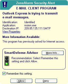 предупреждение от Zone Alarm zone alarm