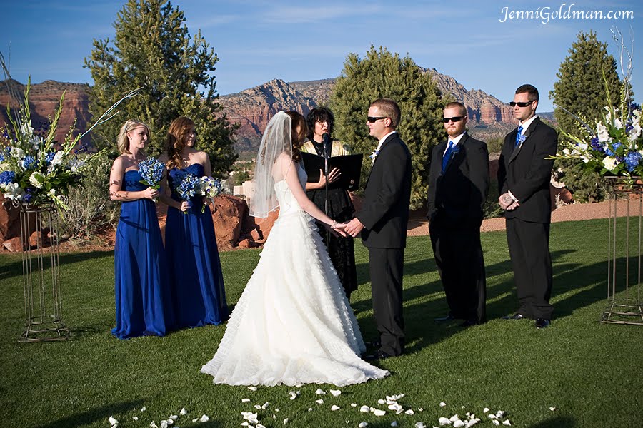 The bride's theme colors were royal blue and white Great choice against the
