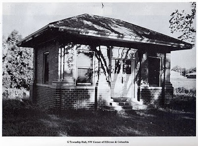 G Township Hall, near the corner of North Columbia Avenue and Hillcrest Drive in Seward, Nebraska. The image was scanned from a page in the Official Seward County Bi-Centennial Booklet.