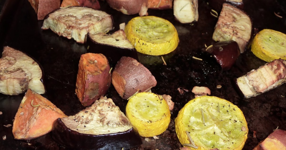 Nutranimous Roasted Eggplant, Sweet Potato, and Yellow Squash Medley
