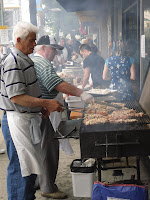 Succulent chicken souvlaki being grilled at Sfinaki Greek Restaurant in The Heights, Burnaby on Hats off Day