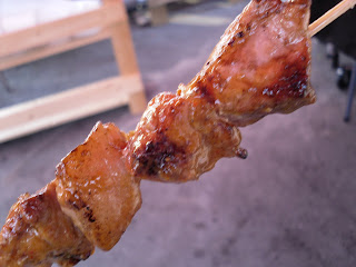 Skewer of pork - cooked on charcoal from Satay stall at the 2009 Richmond Night Market