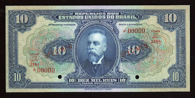 Brazilian banknotes currency 10 Mil Reis bill