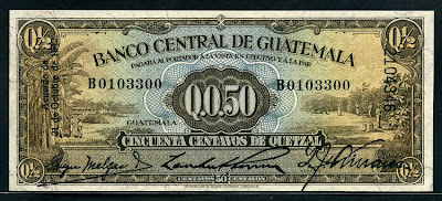 Guatemala banknote 50 Centavos de Quetzal world paper money Notafilia Numismática billete