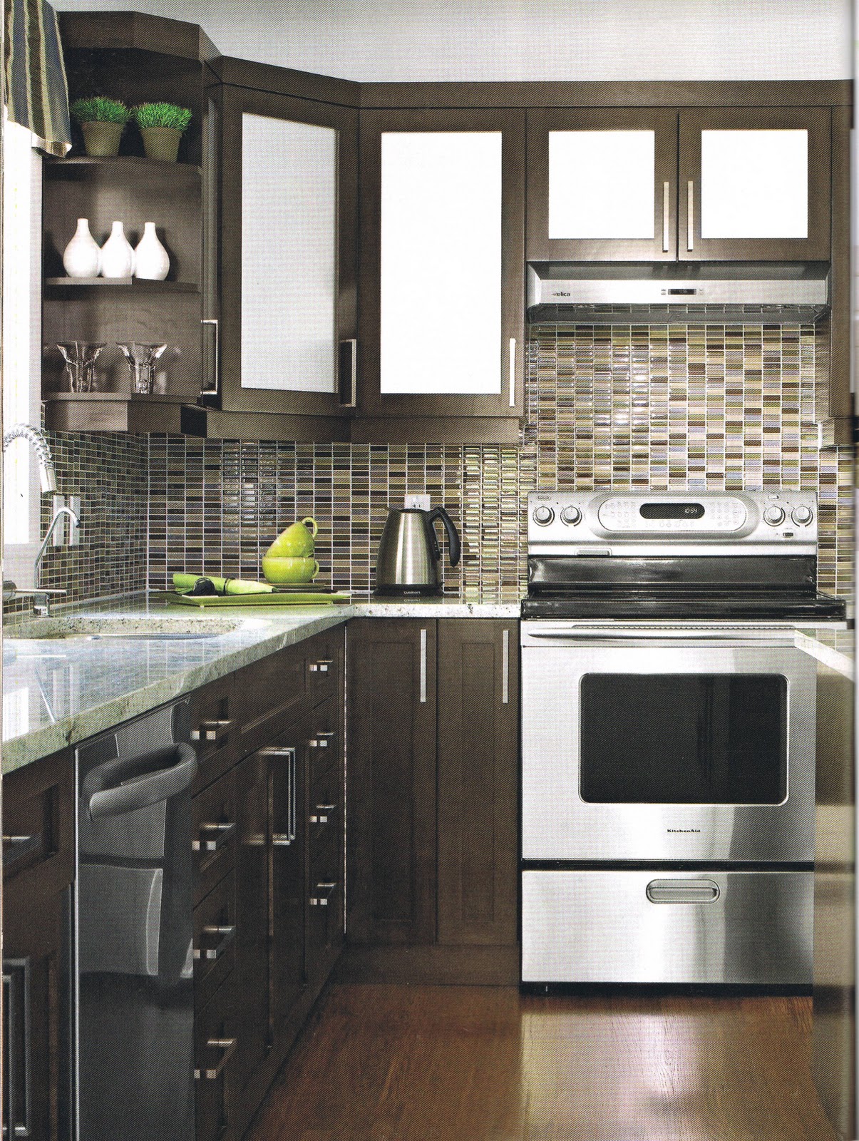 features include tech pendant lights and custom silk box pleat valance over sink - Homes And Gardens Kitchens features include tech pendant lights and custom silk box pleat valance over sink - Homes And Gardens Kitchens