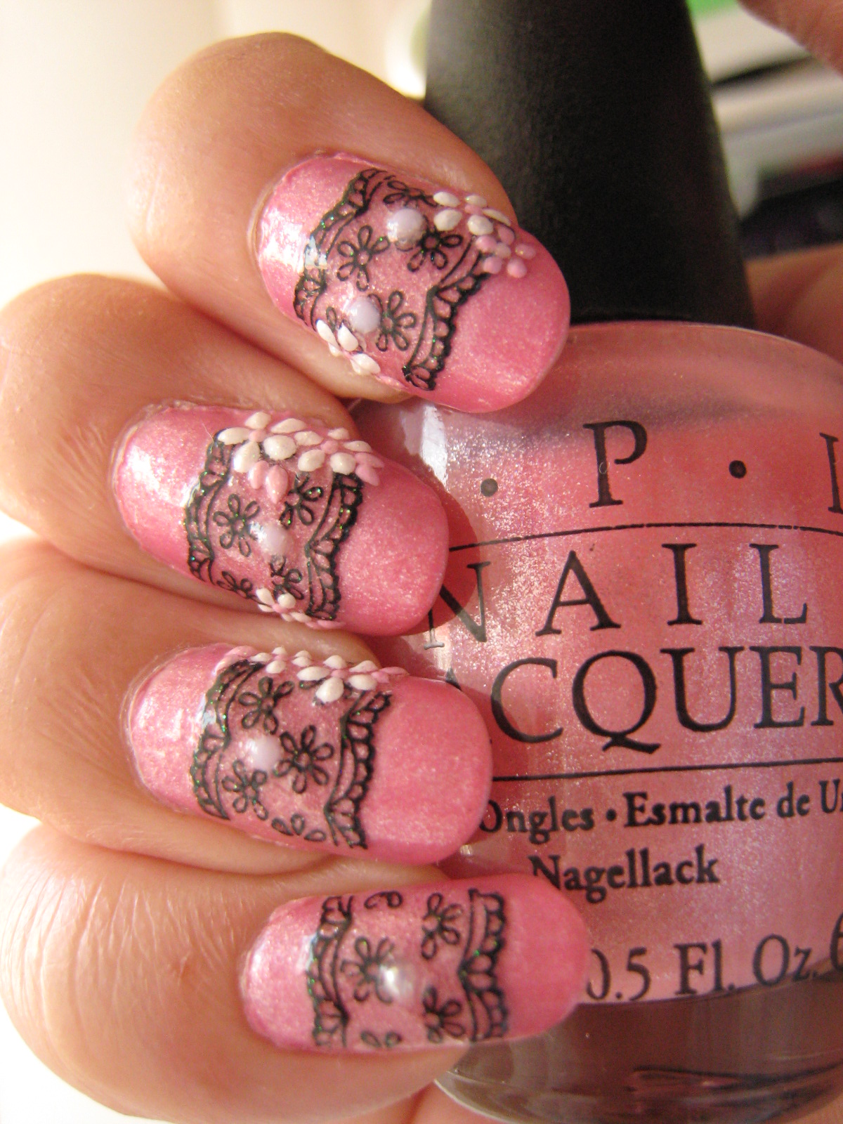 OPI - Aphrodire's Pink Nightie with Black Lace Nail Stickers