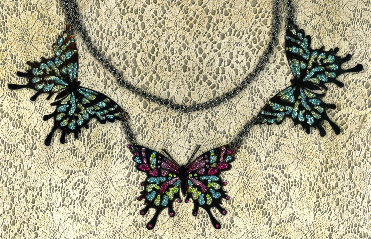 EKDuncan My Fanciful Muse Butterfly Necklace Glitter Art Paper Jewelry Project
