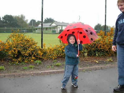 good polka dot umbrella in front of lumps fort portsmouth