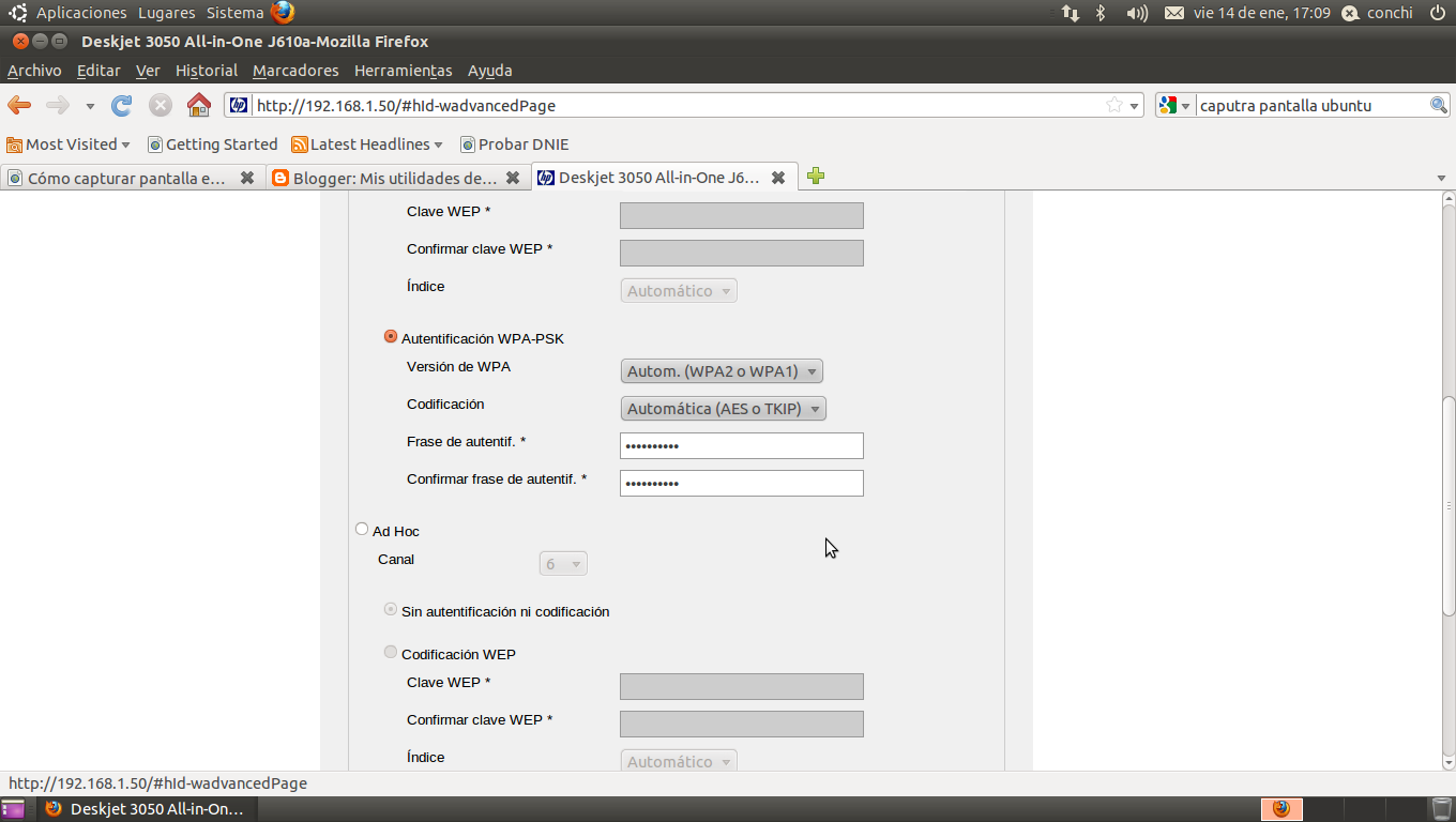 Mis utilidades de desarrollo: Página oculta de la impresora HP Deskjet