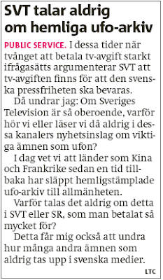 En insändare till Metro vill att SVT ska ta UFO-rapporteringen på allvar.